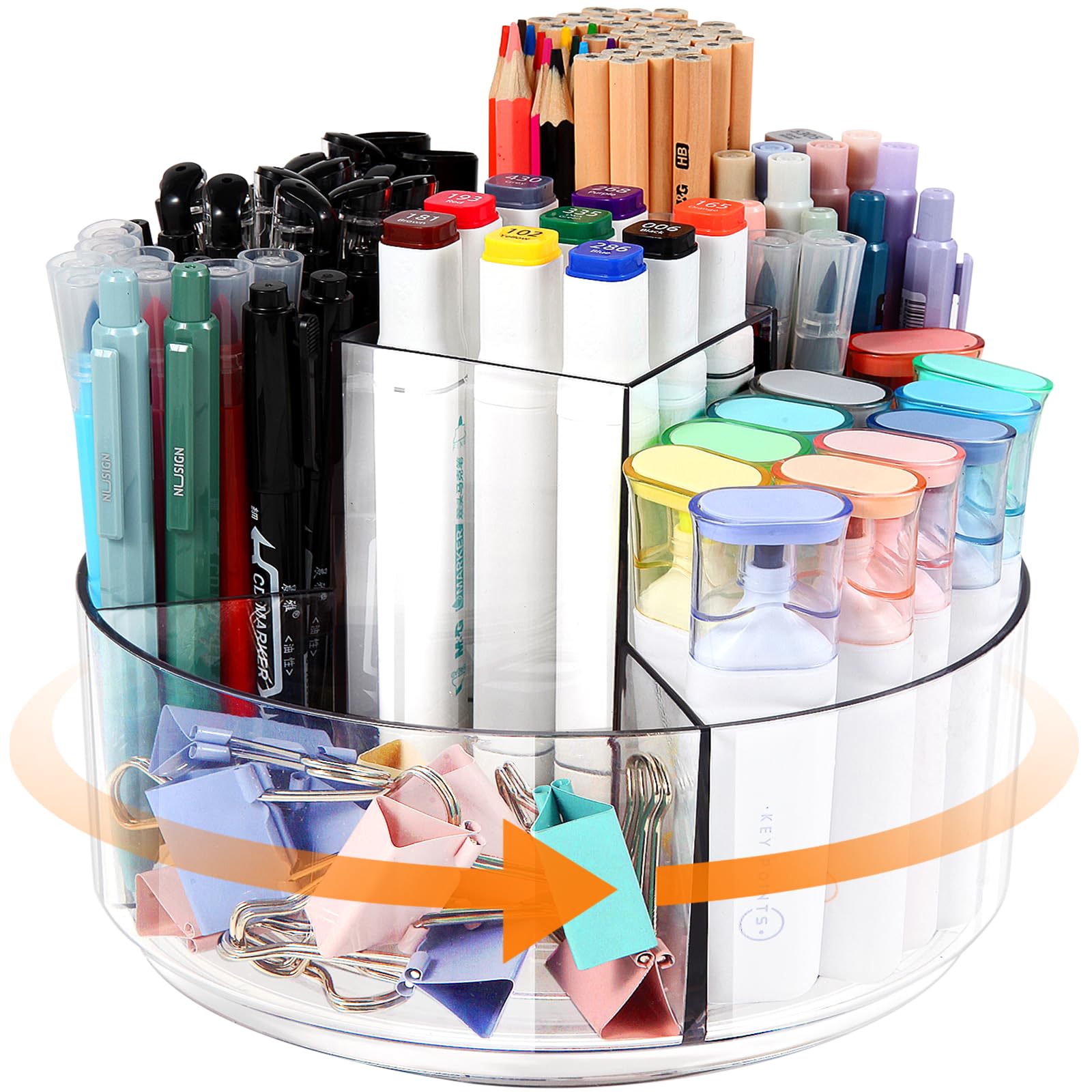 Hiborateed Rotating Pencil Holder For Desk, 5 Slots 360-Degree Spinning Acrylic Pen Holder For Desk, Marker Holder Caddy Art Sup