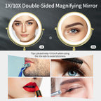Dowry Rechargeable Lighted Makeup Mirror 10X Magnification Vanity Mirror Tabletop Two-Sided Swivel Gold Finish