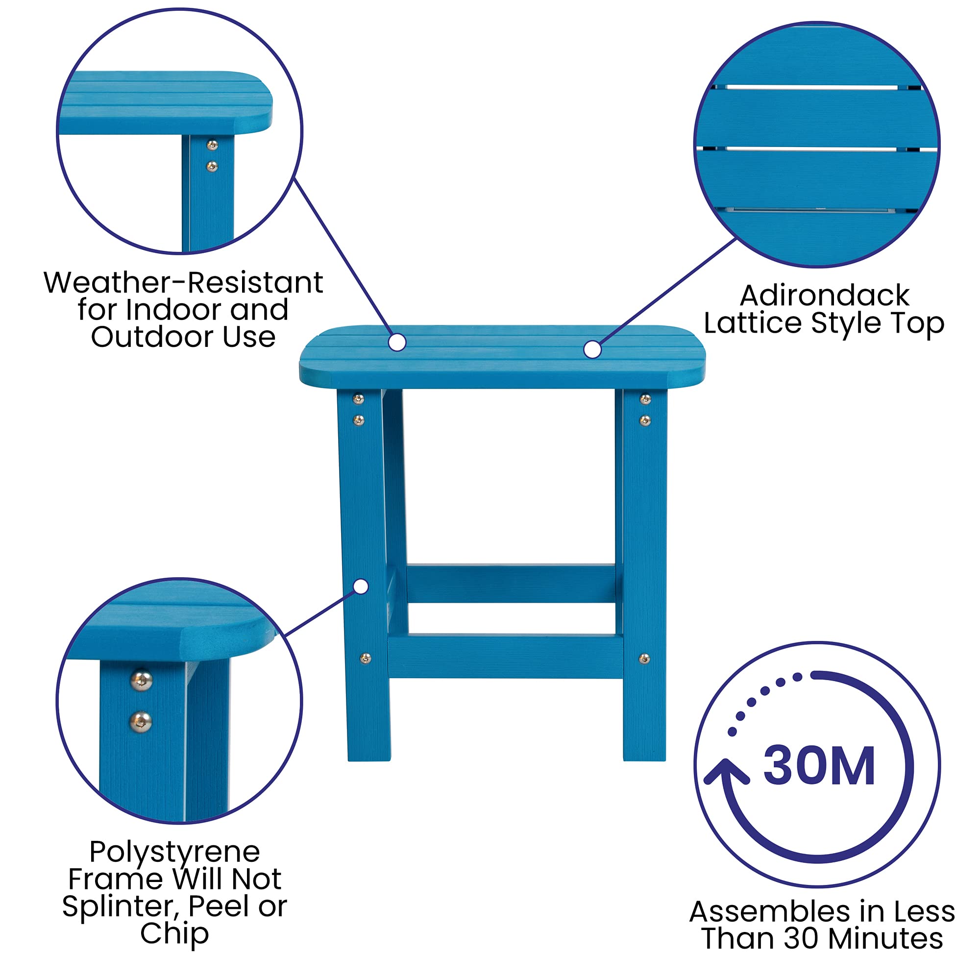 Flash Furniture Charlestown Tiered Commercial Poly Resin Adirondack Side Table - Blue - All-Weather - Indoor/Outdoor