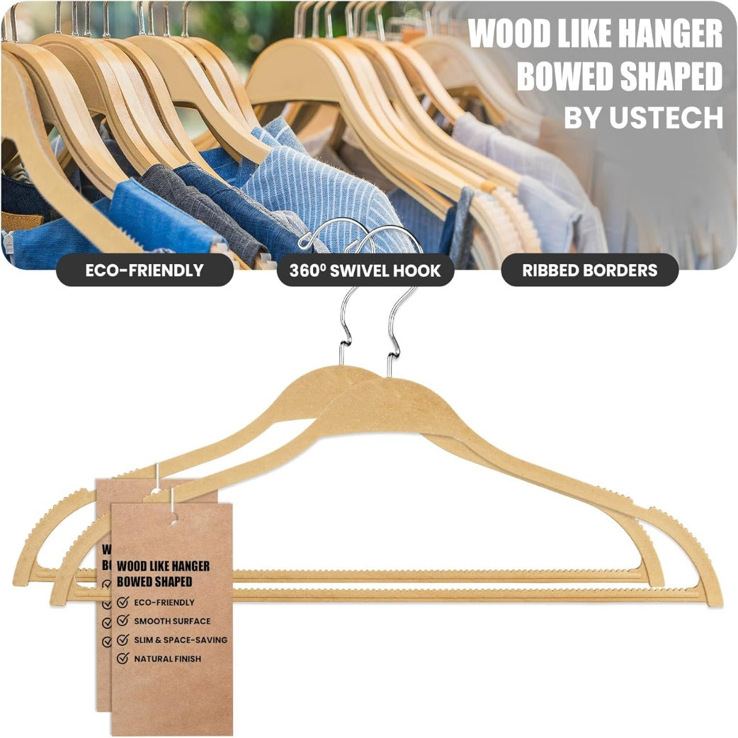 Wooden Suit Hangers with Bowed Contoured Shoulders, Natural Wood Finish