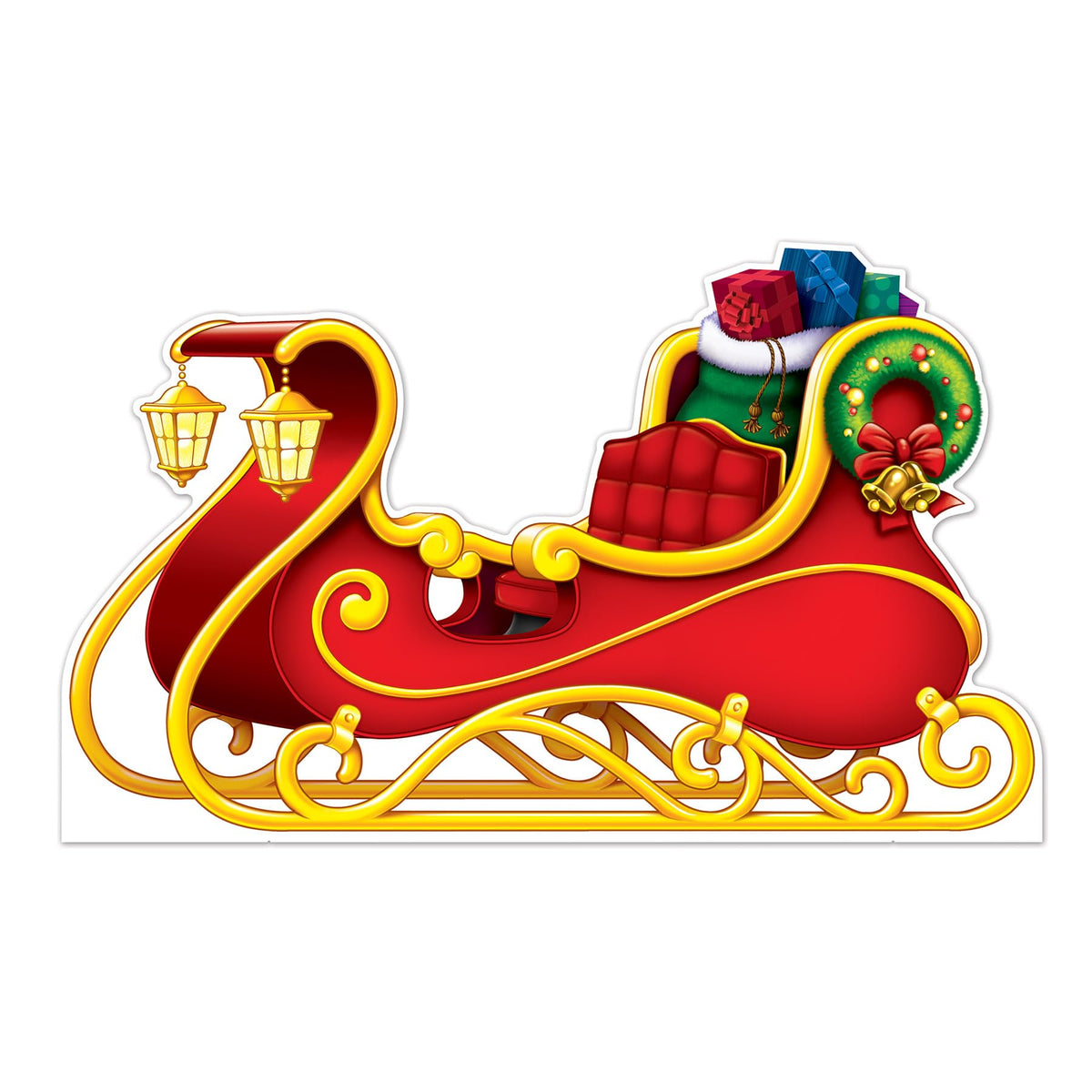 Beistle 3' 7' X 5' 10' Cardboard Santa'S Sleigh Photo Booth Prop With Easel Stand Up Christmas Holiday Party Decoration, Red/Yellow/Blue/Green/Black