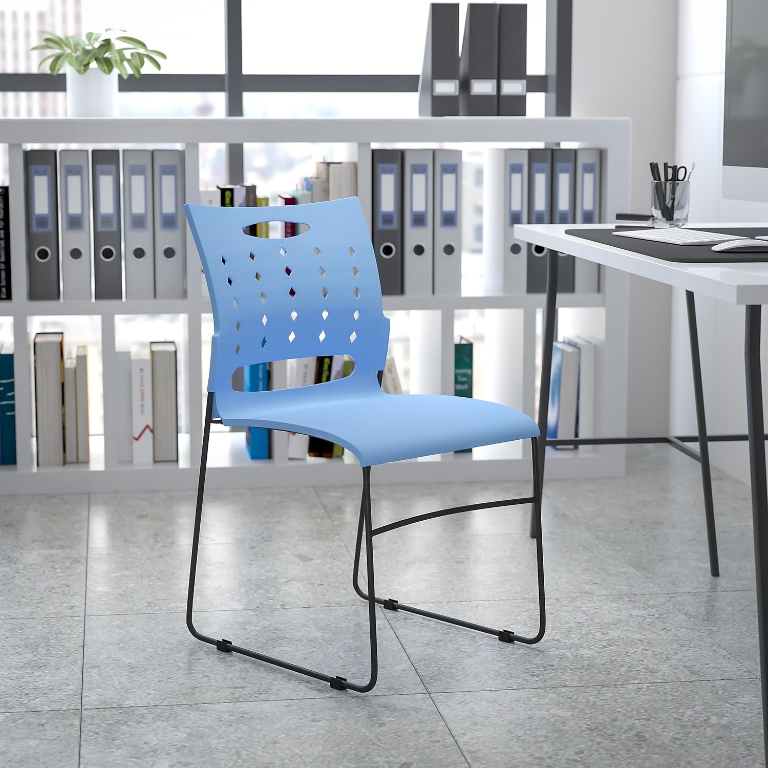 Flash Furniture Hercules Series 881 Lb. Capacity Blue Sled Base Stack Chair With Air-Vent Back
