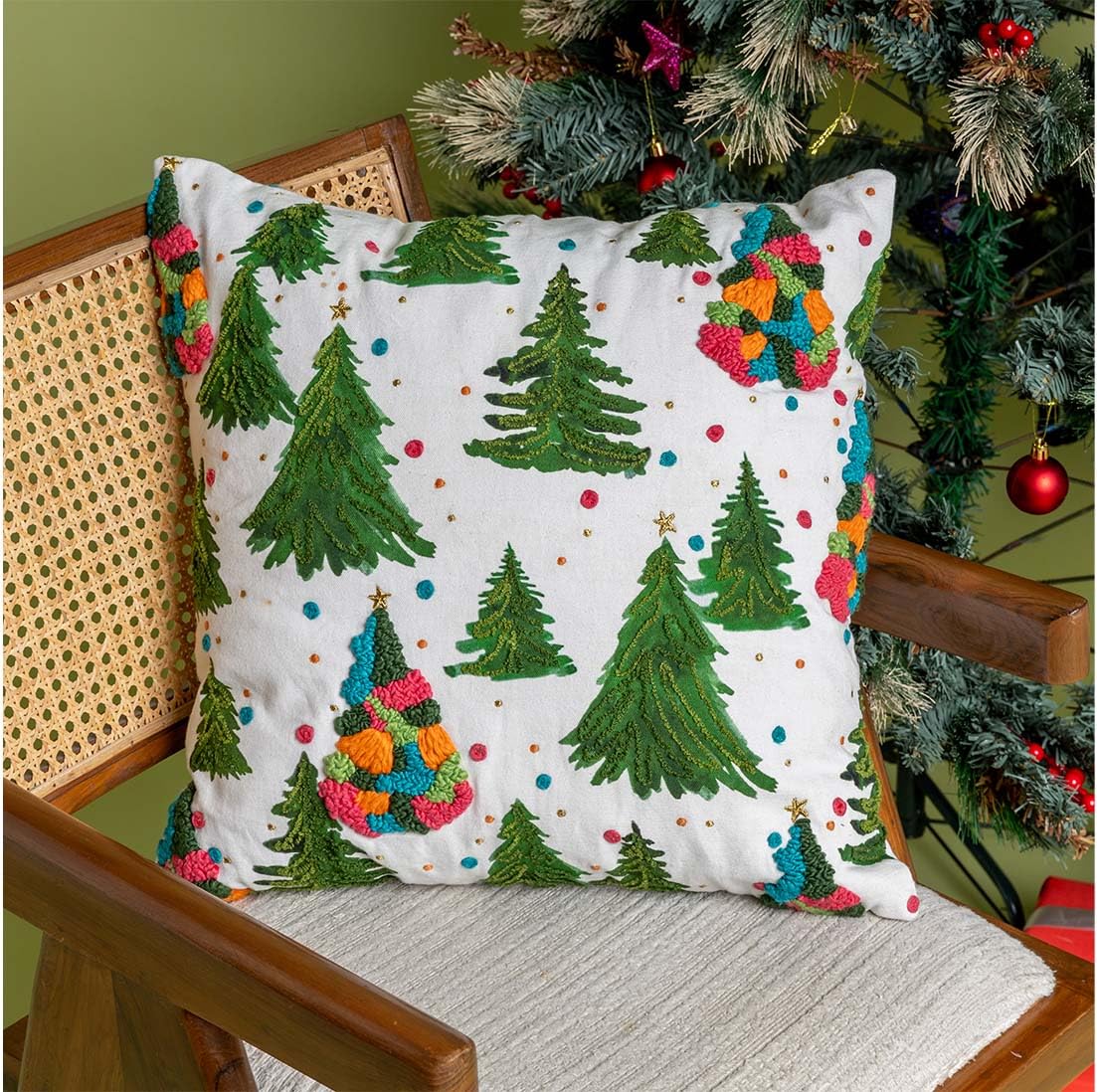 Folkulture Christmas Pillow Covers 18X18, Embroidered Pillow Cover Or Decorative Pillows, Cute Outdoor Pillows, Boho Throw Pillo