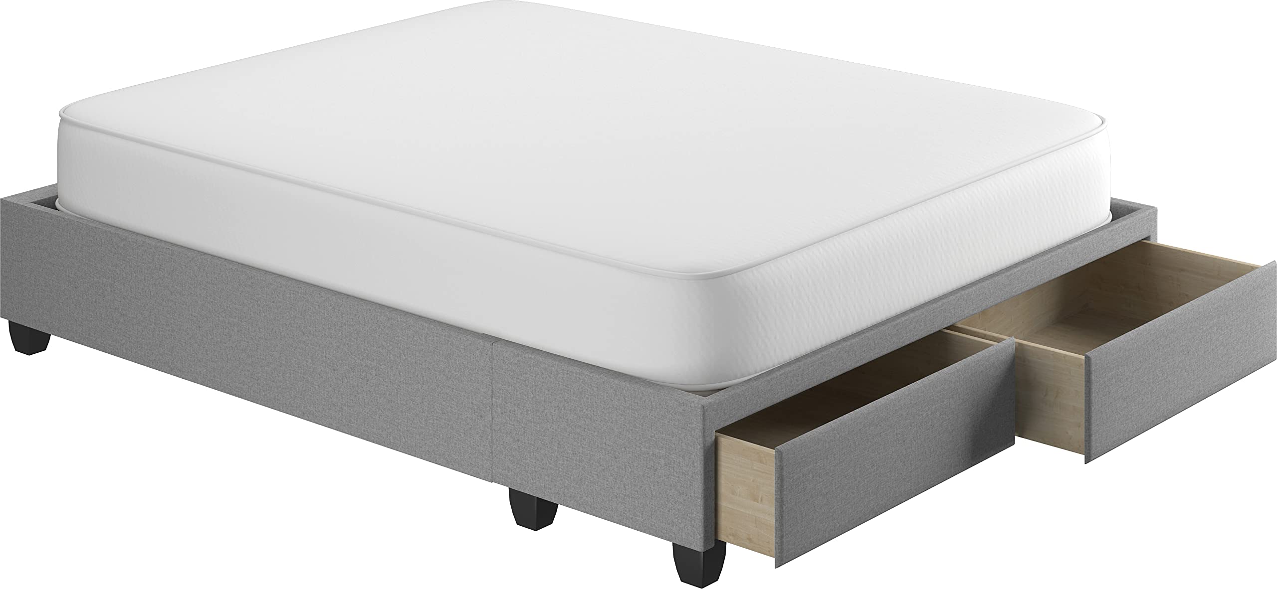 Boyd Sleep Modena Uplift Upholstered Platform Bed Frame Mattress Foundation, Dual Front Storage Drawers, and Strong Wood Slat Supports: Linen, Light Grey, Full