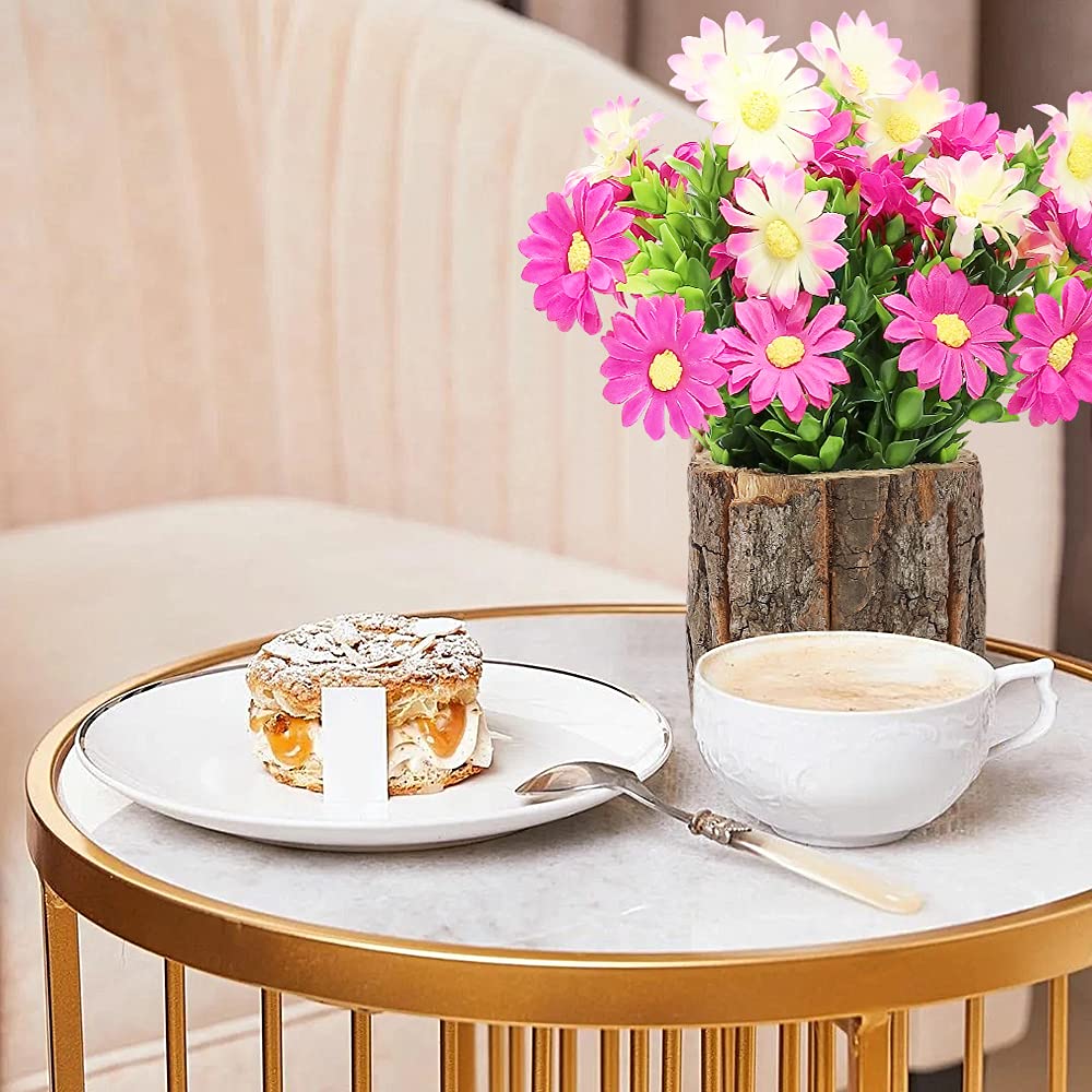 Acelist Artificial Flowers Fake Daisy For Decoration, Small Potted Plants In Log Planters, Pink Daisies Table Centerpieces For M