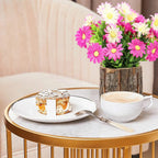 Acelist Artificial Flowers Fake Daisy For Decoration, Small Potted Plants In Log Planters, Pink Daisies Table Centerpieces For M
