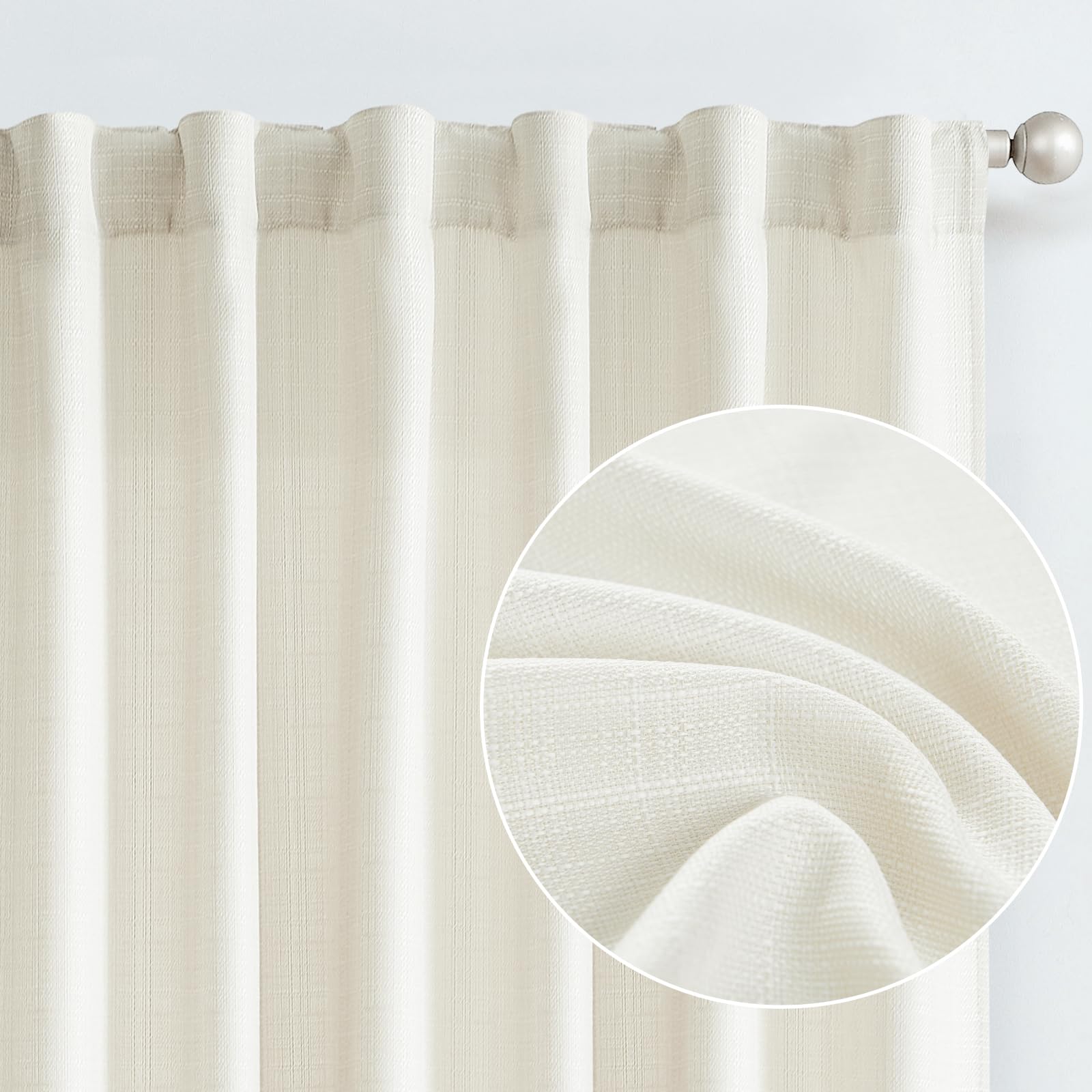 jinchan Linen Textured Curtains 84 Inch Long Farmhouse Curtains for Living Room Casual Weave Back Tab Drapes Light Filtering Win