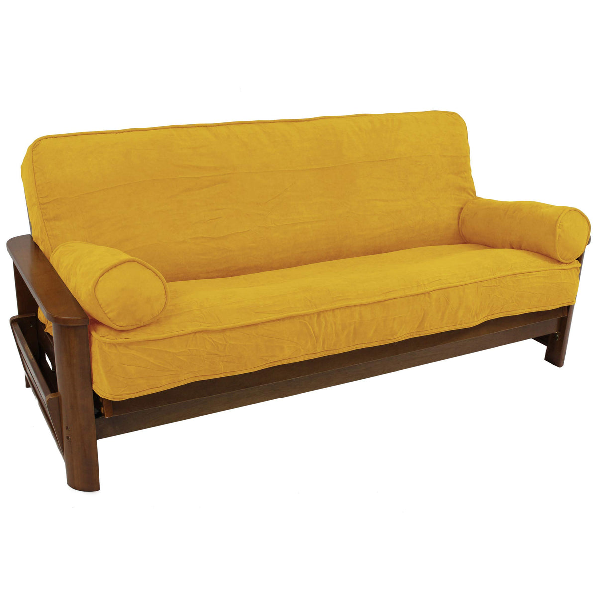 Blazing Needles Solid Microsuede Double Corded 8&quot; to 9&quot; Futon Cover Set with 2 Bolster Pillows (Set of 3), Full, Lemon