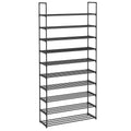 SONGMICS Shoe Rack, 10-Tier Shoe Organizer, Metal Storage Shelf, Upright or Upside Down, for 44-55 Pairs, for Entryway, 11.8 x 3