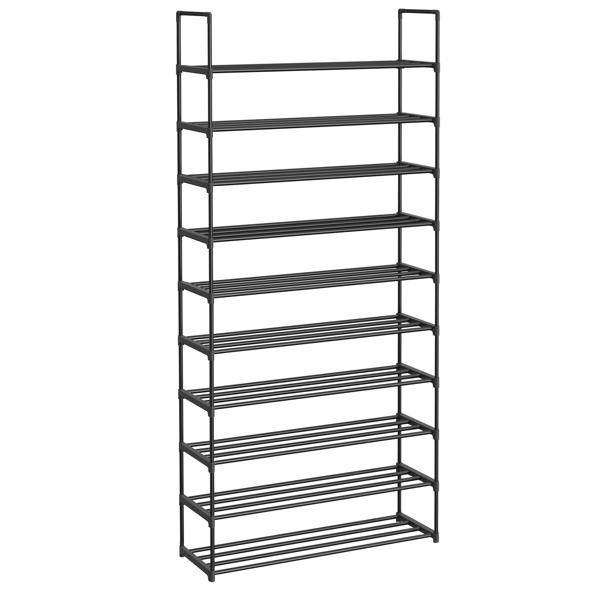 SONGMICS Shoe Rack, 10-Tier Shoe Organizer, Metal Storage Shelf, Upright or Upside Down, for 44-55 Pairs, for Entryway, 11.8 x 3