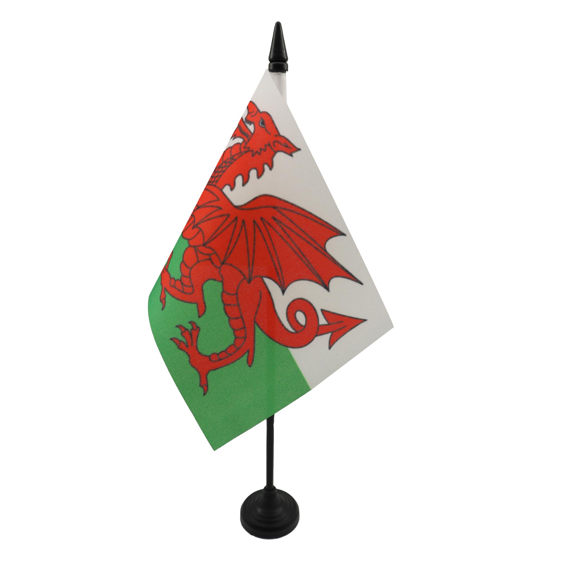 Wales Table Flag 4' X 6' - Welsh Desk Flag 15 X 10 Cm - Black Plastic Stick And Base - Az Flag