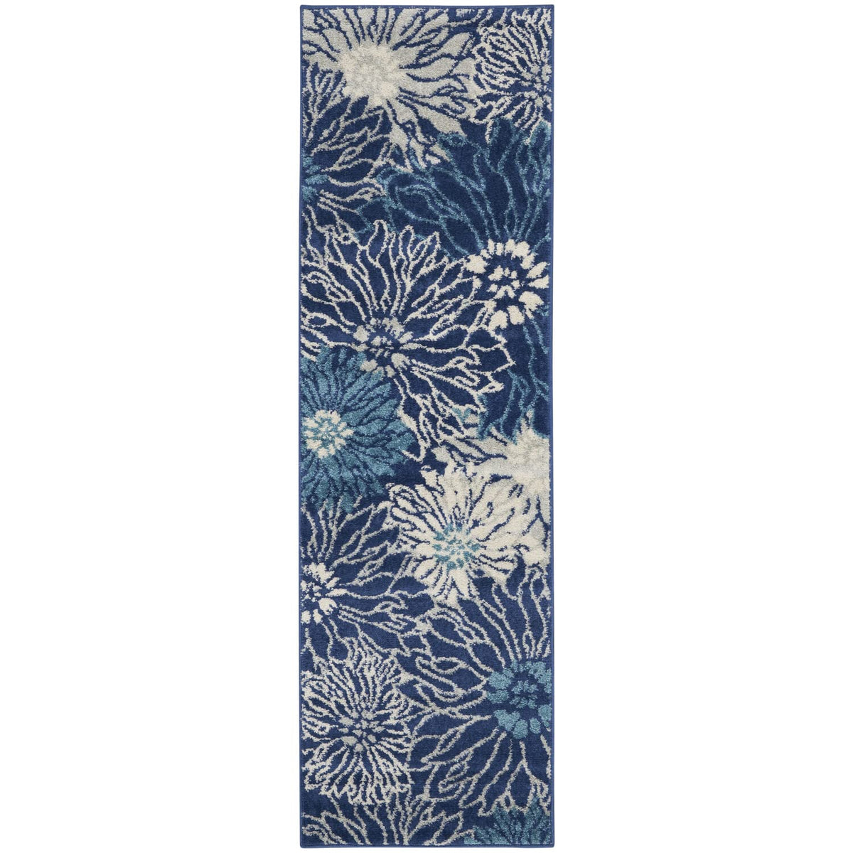Nourison Passion Navy/Ivory 1'10' X 6' Area Rug, Floral, Farmhouse, Easy Cleaning, Non Shedding, Bed Room, Living Room, Dining