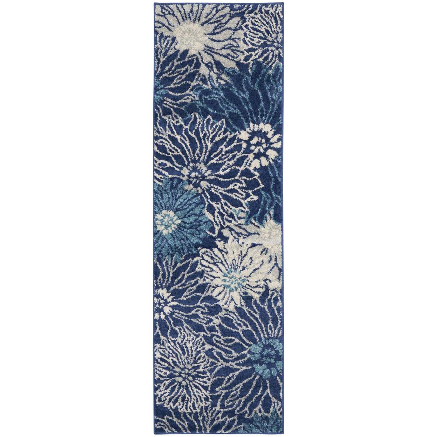 Nourison Passion Navy/Ivory 1'10' X 6' Area Rug, Floral, Farmhouse, Easy Cleaning, Non Shedding, Bed Room, Living Room, Dining