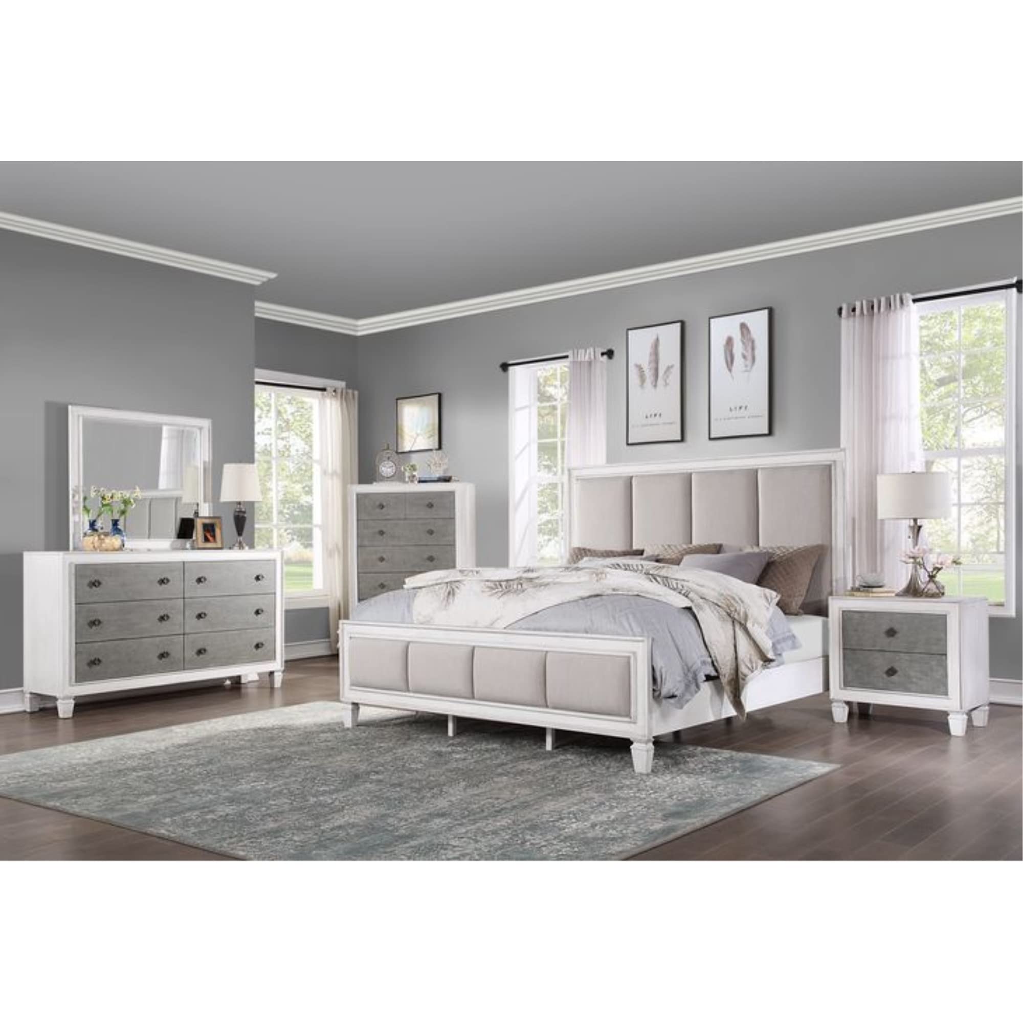 Acme Katia Queen Bed in Gray and White