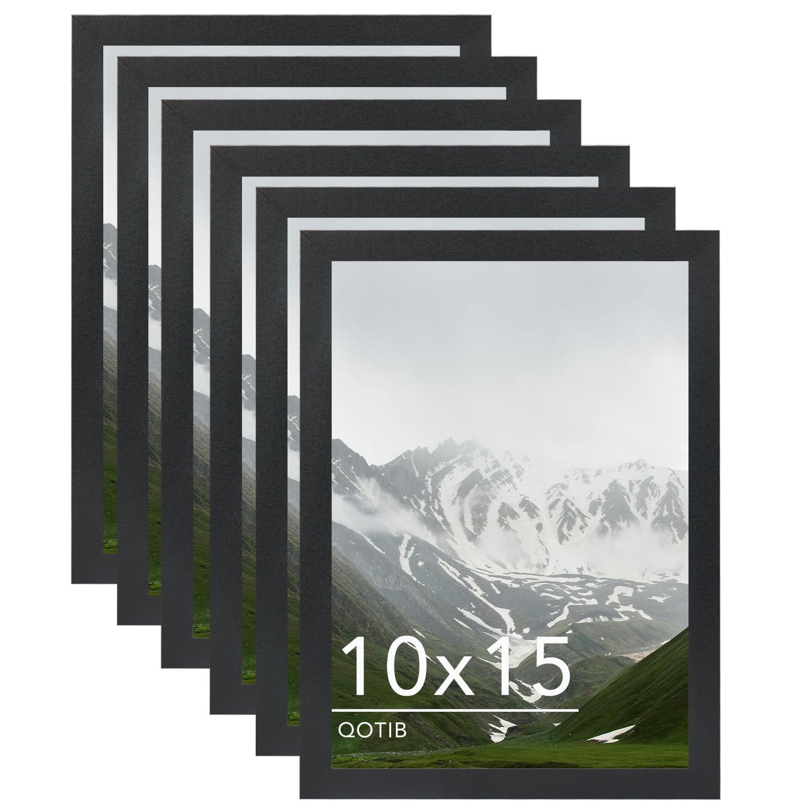 QOTIB 10x15 Picture Frame Black for Wall Mounting Set of 6, Horizontal and Vertical Formats for Wall Hanging, Wood 10x15 Frame, 