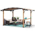 Sunjoy Outdoor Pergola 8.5 x 13 ft. Steel Arched Pergola with Tan Weather-Resistant Fabric Canopy for Patio, Backyard, Garden Ac