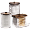 Tbestmax Bathroom Organizer Accessories Set-10 OZ,7 OZ Qtips Holder Storage with Wood Lids, Cotton Ball/Swabs Dispenser, Apothec
