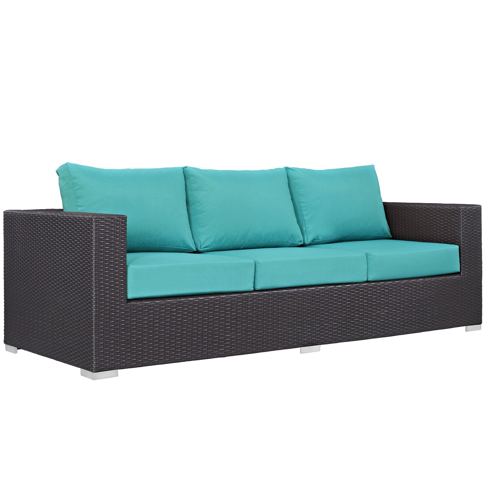 Modway Convene Wicker Rattan Outdoor Patio Sofa In Espresso Turquoise