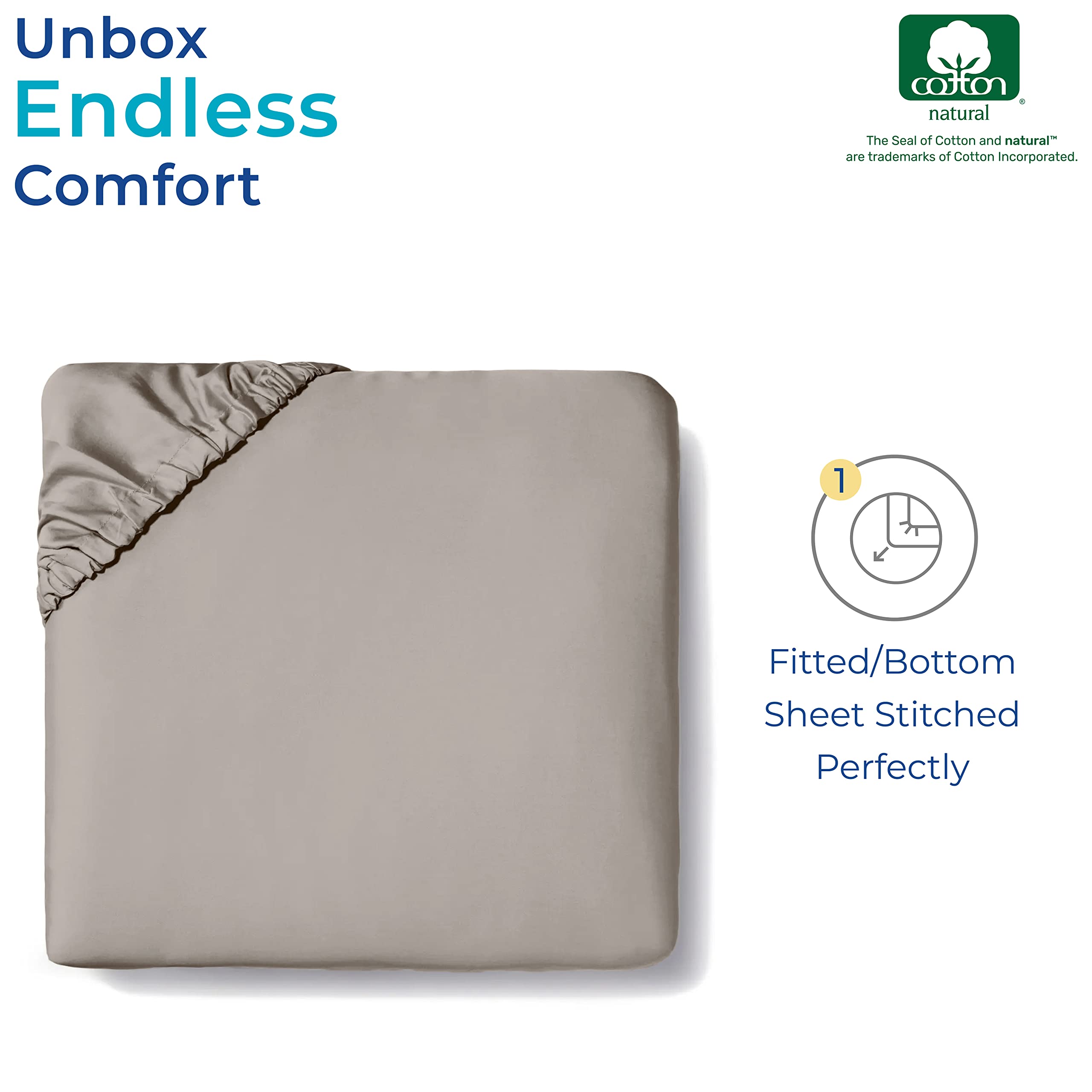 Thread Spread Luxury Egyptian Cotton California King Fitted Sheet Only - 1000 Thread Count Cal King Sheets Deep Pocket Fitted, Soft Sateen Weave Bottom Sheet - Fits Upto 22' Deep Mattress - Taupe