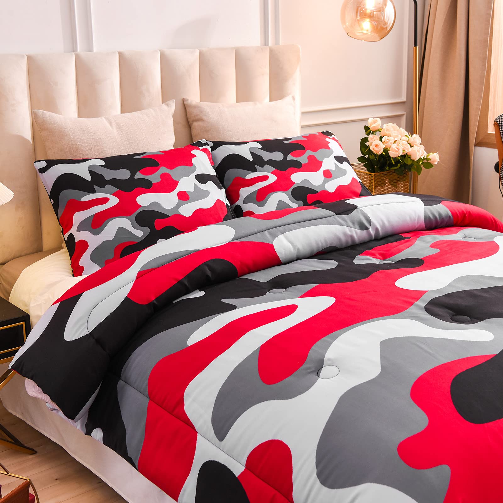 Meeting Story Camouflage Bedding Set, Colorful Pattern Style Queen Comforter Set, 3 Pcs One Comforter And Two Pillowcases In One