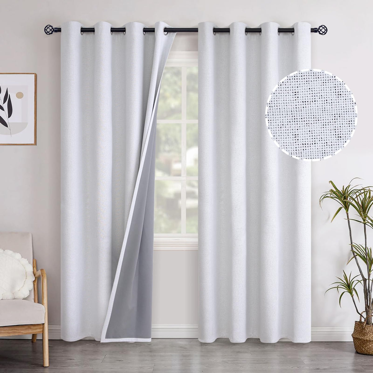 Youngstex Linen Blackout Curtains 84 Inches Long For Bedroom, Grommet Full Room Darkening Textured Window Darpes Thermal Insulat
