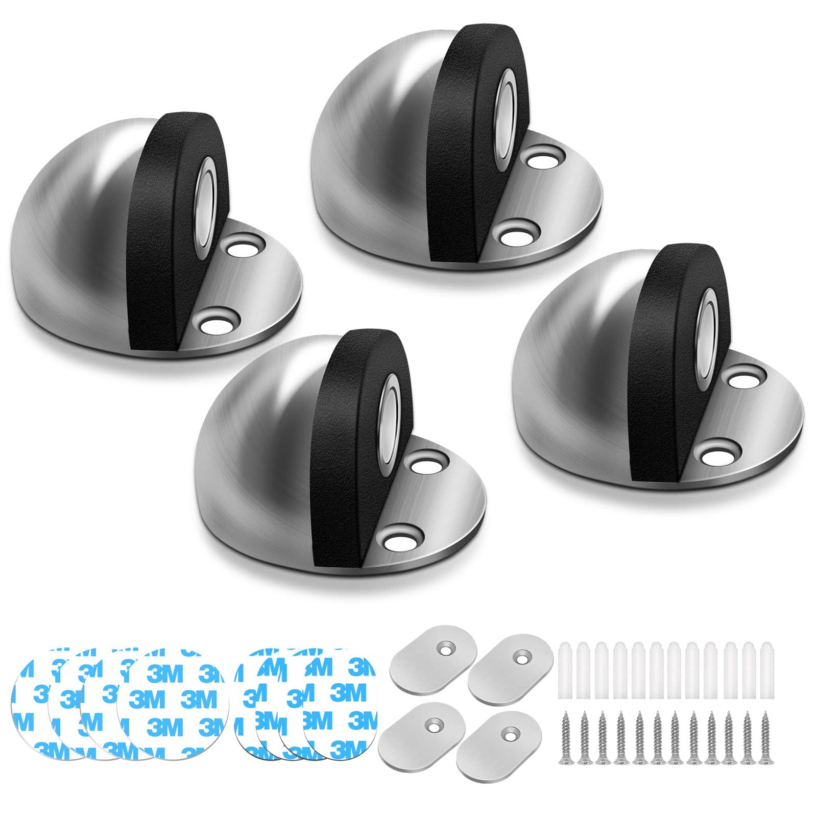 Door Stopper 4 Pack, Magnetic Door Stop, Dome Shaped Stainless Steel Brushed Satin Nickel Door Stop, Modern Soft-Catch Mute Door
