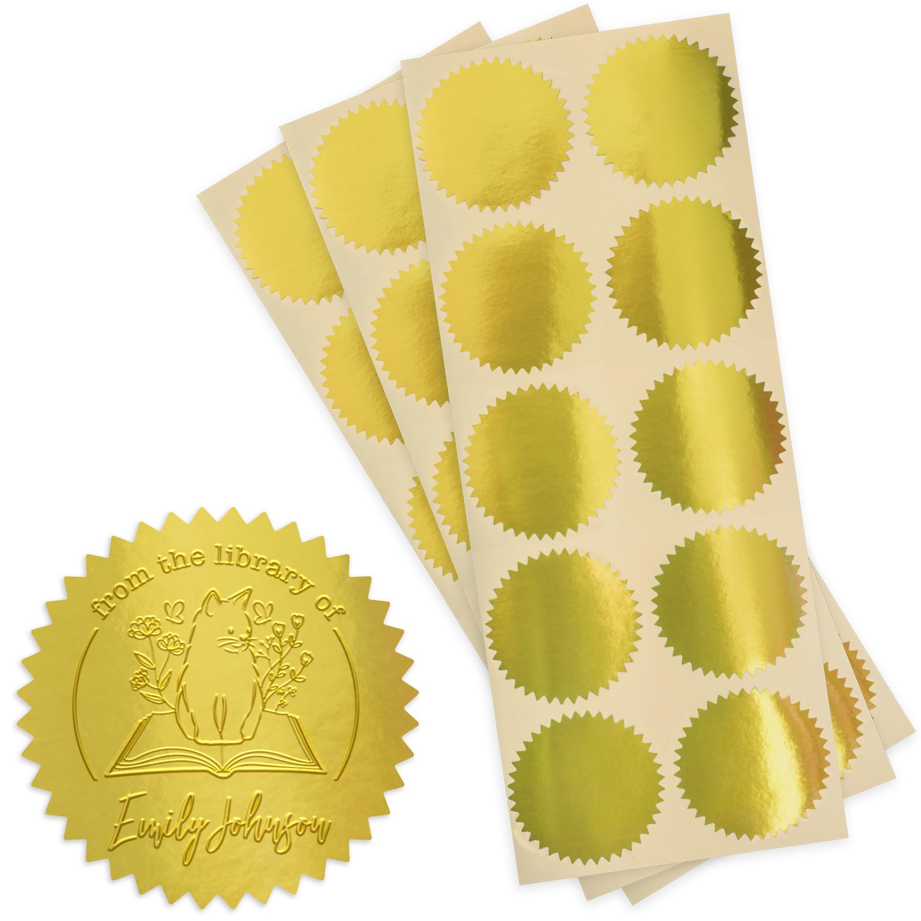 Maxmark 2' Self Adhesive Glossy Gold Seal Labels For Certificates, Library, Notary Embossing Seals - 100 Count