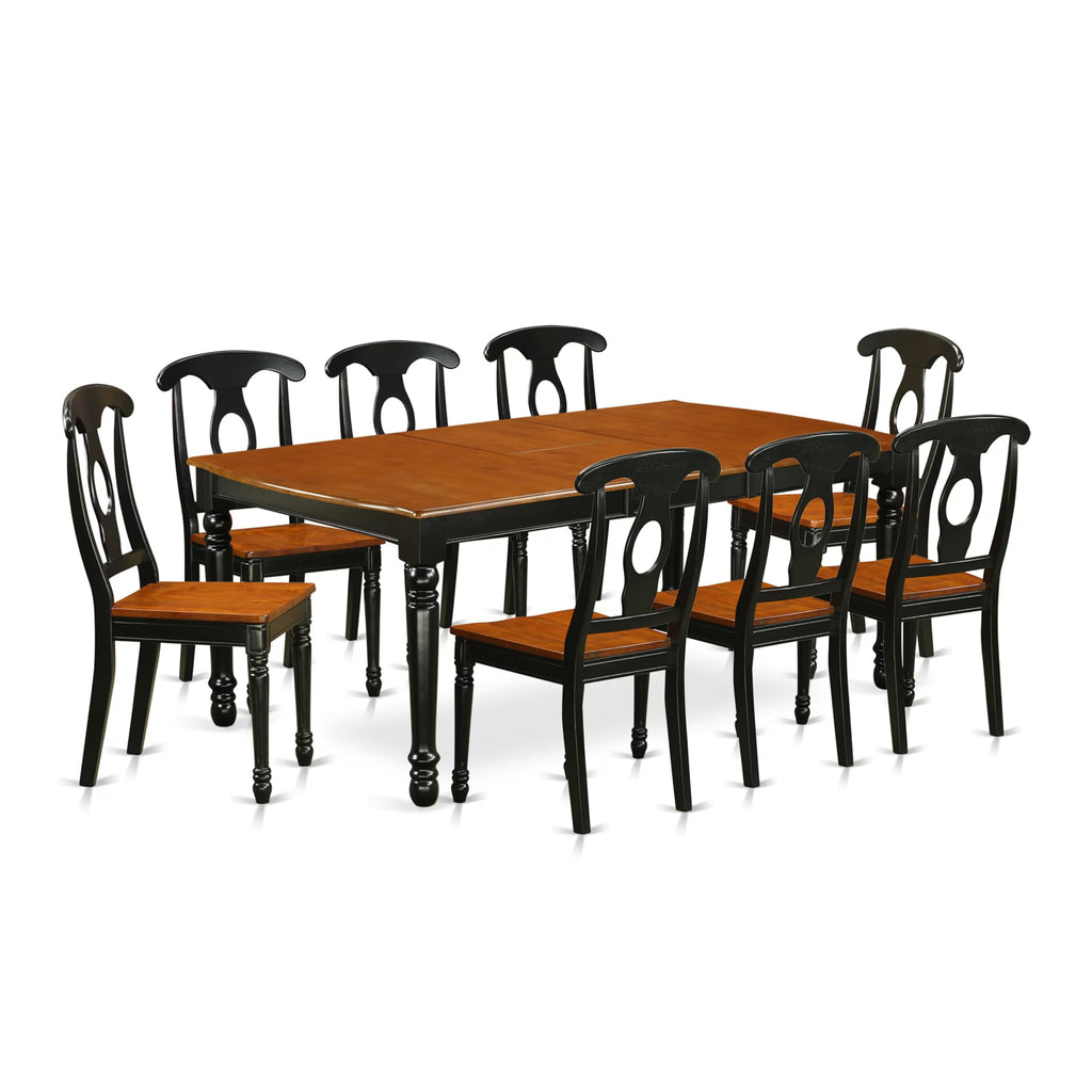East West Furniture Doke9-Bch-W 9 Piece Dining Room Table Set Includes A Rectangle Wooden Table With Butterfly Leaf And 8 Kitchen Dining Chairs, 42X78 Inch, Black & Cherry