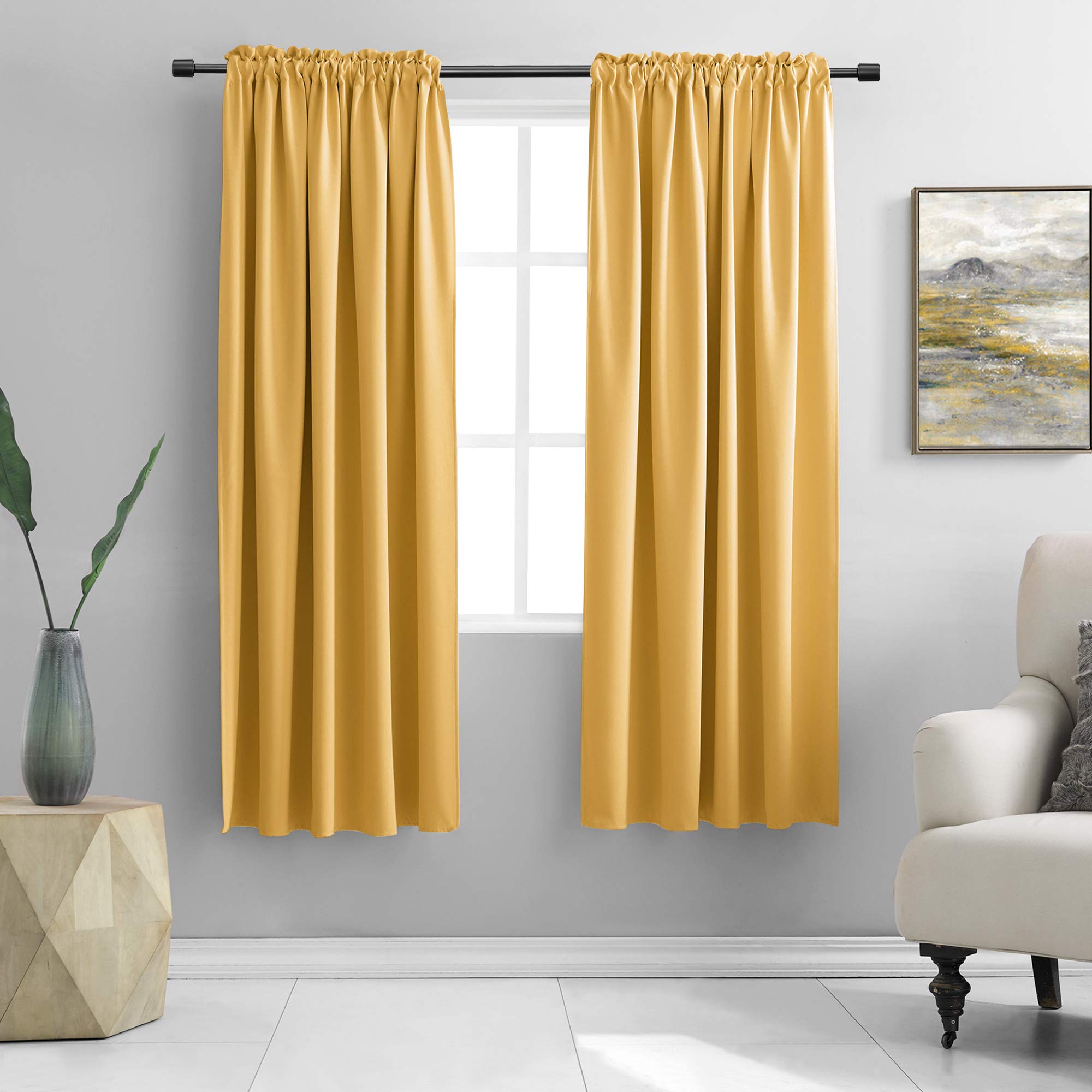 Donren Gold Yellow Blackout Curtains For Kitchen - Room Darkening Curtain Drapes With Rod Pocket (52 Inch Width X 72 Inch Length