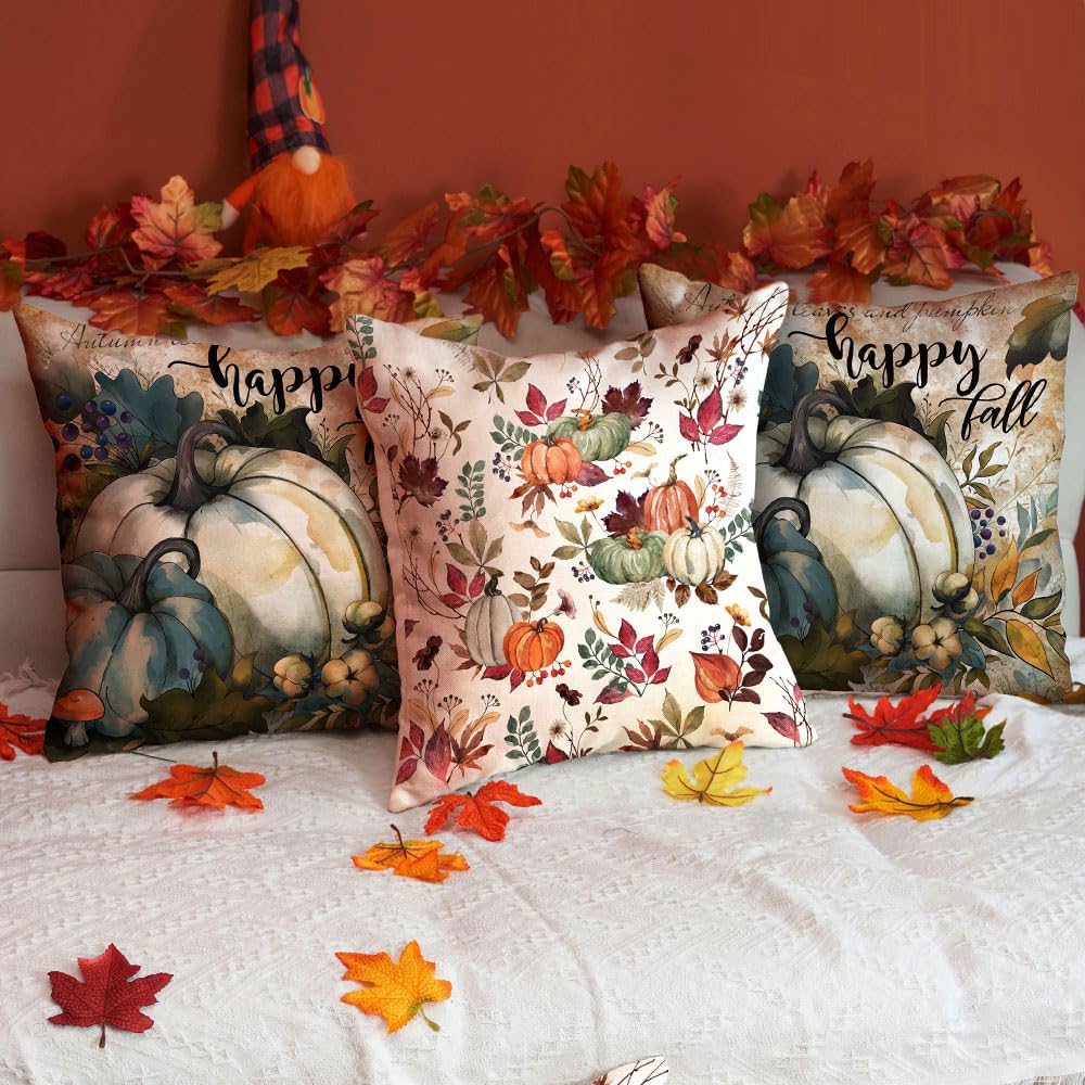 Dfxsz Fall Pillow Covers 18X18 Inch Set Of 2 Pumpkin Maple Leaf Flower Decorative Throw Pillow Covers Autumn Thanksgiving Farmho