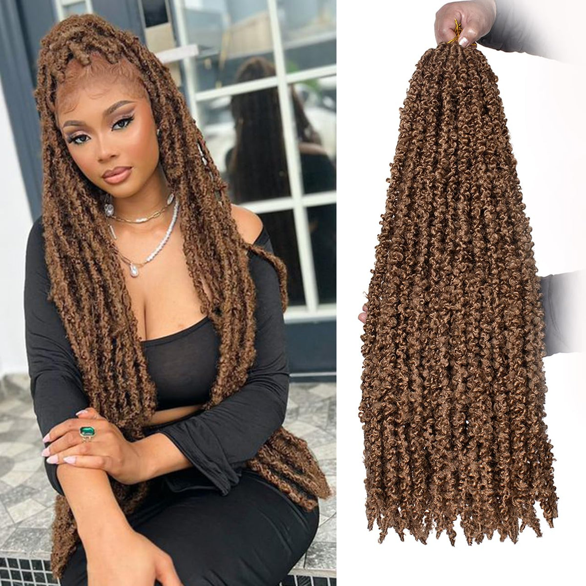 ZRQ 30 Inch 2Packs Butterfly Locs Crochet Hair Honey Blonde Distressed Locs Long Butterfly Faux Locs Crochet Braids Hair Goddess