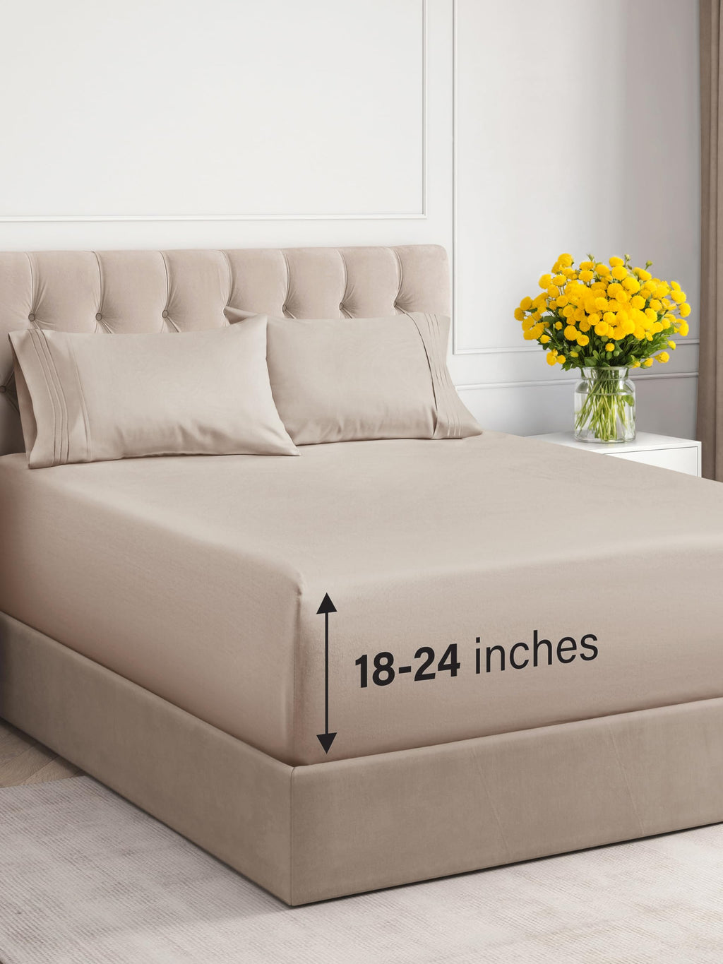 Extra Deep Pocket Cal King Sheets - 4 Piece Breathable & Cooling Bed Sheets - Hotel Luxury Bed Sheet Set - Soft, Wrinkle Free & Comfy - Easily Fits Extra Deep Mattresses - Deep Pocket Wheat Sheets Set