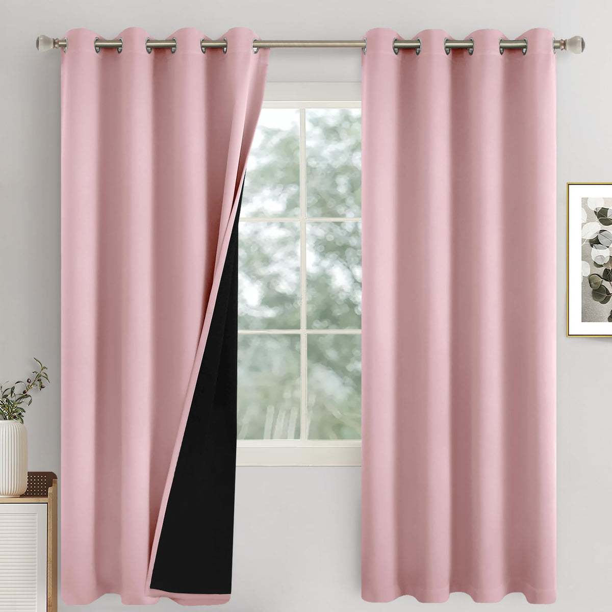 Quemas Baby Pink Blackout Curtains For Girls Bedroom 72 Inch Length 2 Panels Set, Thermal Insulated 100% Light Blocking Soundpro