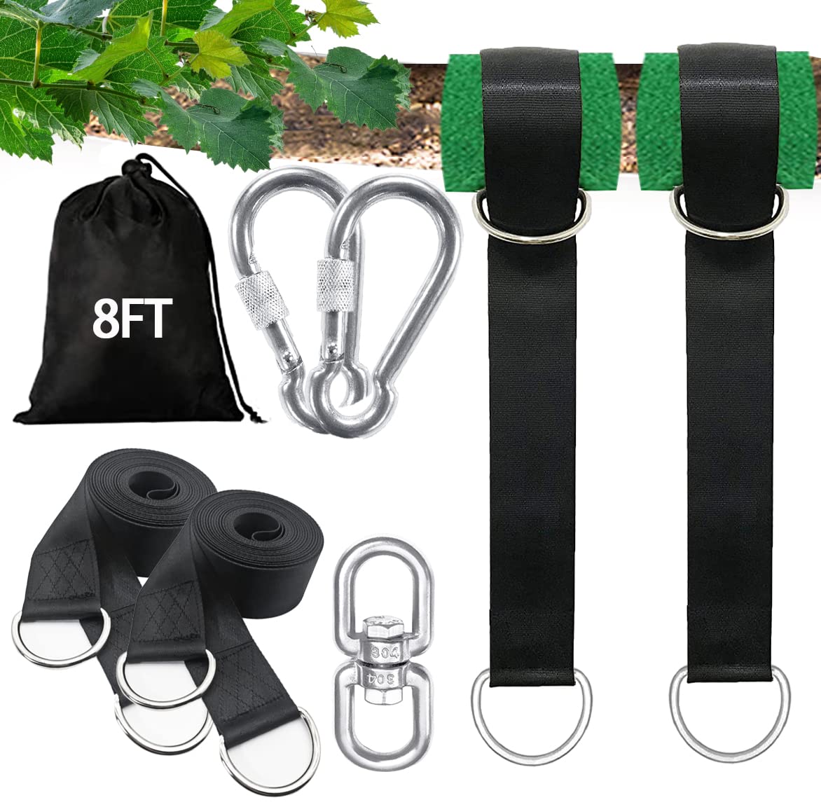 Igolfluck Tree Swing Straps Hanging Kit 3Ft/8Ft/15Ft/20Ft/25Ft, Extra Long Tree Swing Straps Holds 5500 Lbs With Lock Carabiners