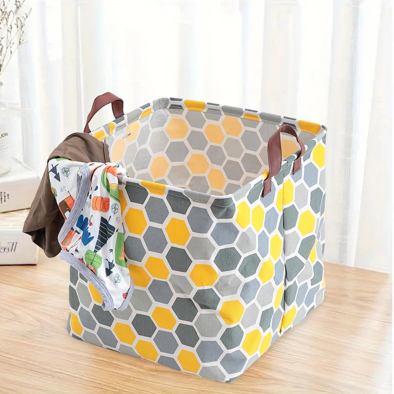 Kuber Industries Foldable Storage Basket|Square Toy Storage Bin|Side Grab Handle|Wardrobe, Closet Organizer (Multi)