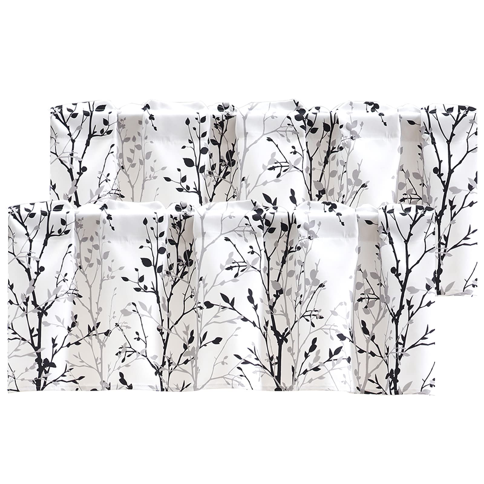Luvyohmee Tree Branch Printed Valance Curtain, 18 Inches Long Kitchen Valance, Black And Grey Window Valances For Kitchen, Bathr
