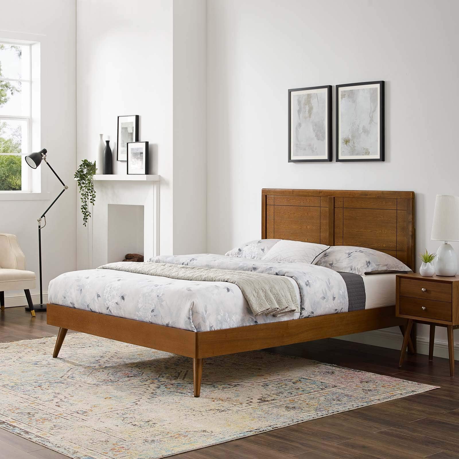 Modway Mod-6628-Wal Marlee Full Wood Platform Bed With Splayed Legs, Walnut