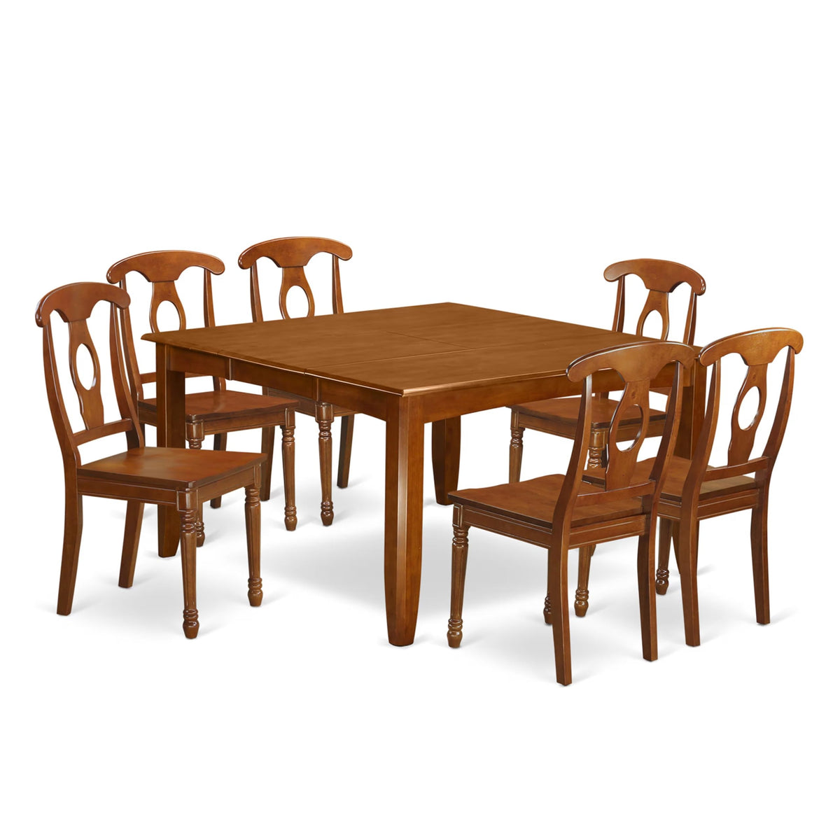 East West Furniture PFNA7-SBR-W 7 Piece Dining Table Set Consist of a Square Wooden Table with Butterfly Leaf and 6 Dining Room Chairs, 54x54 Inch, Saddle Brown