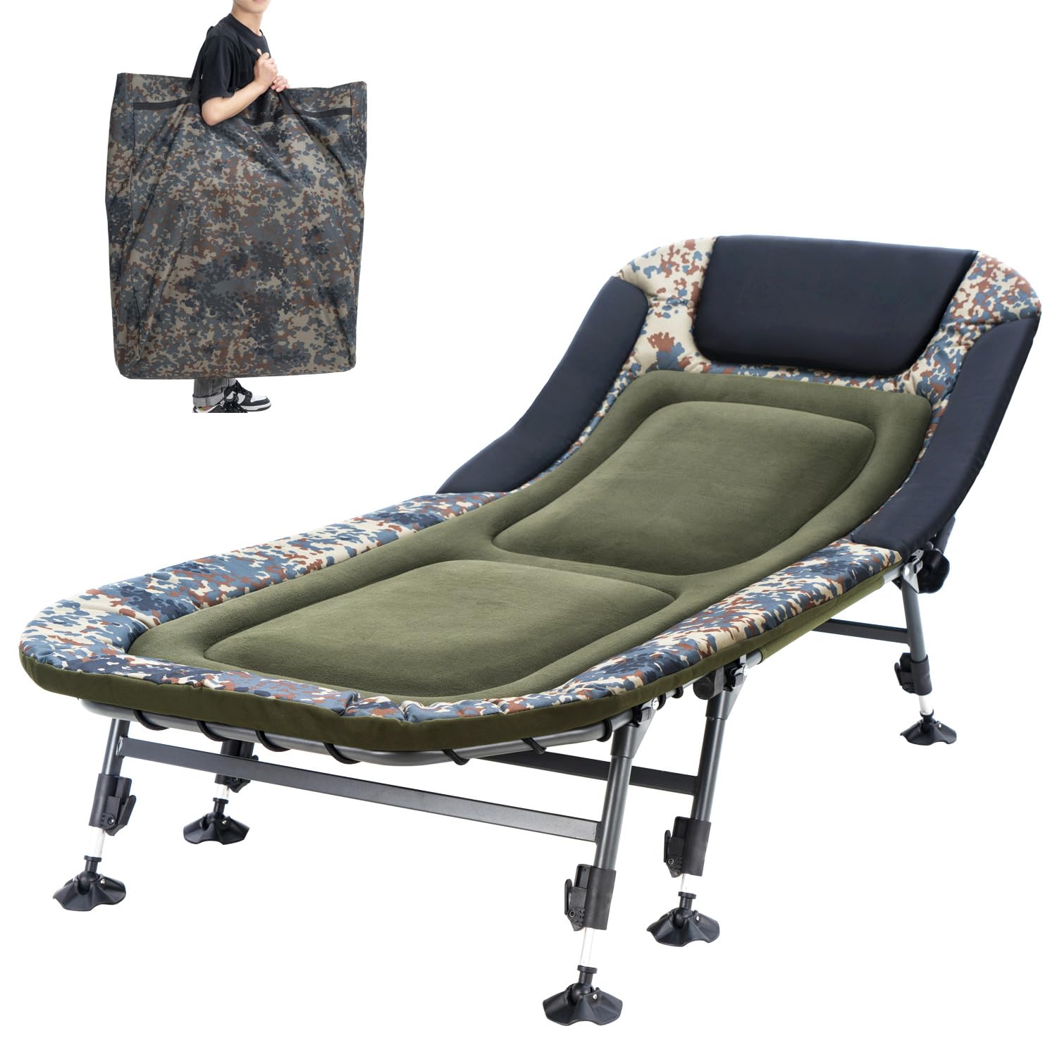 YOUGYM XXL Camping Cot for Adults 330Lbs with Carry Bag, Heavy Duty Folding Bed with Soft Padded Cushion, Portable Camp Bed for 