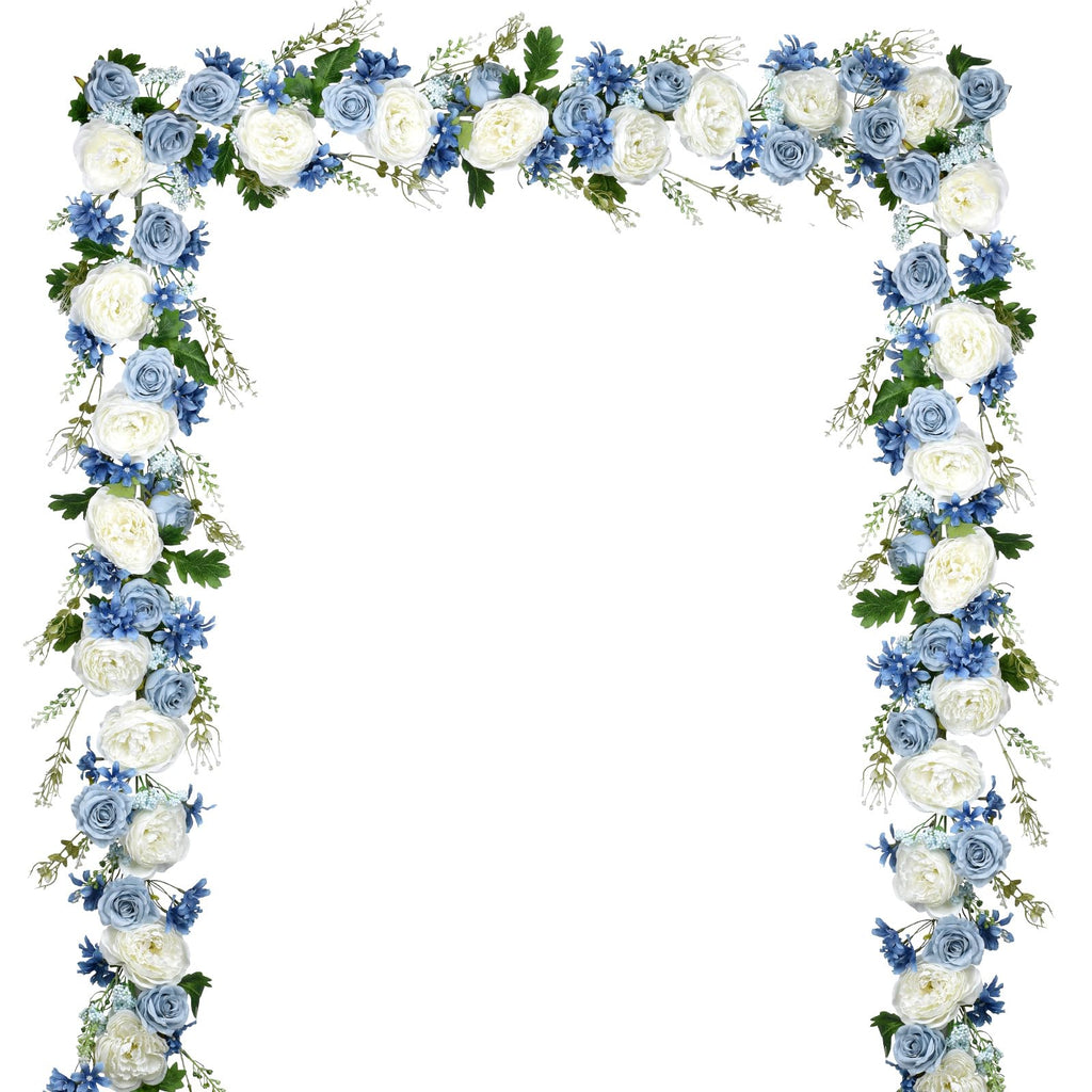 DearHouse 2Pcs Artificial Peony Flower Garland - Silk Peony Garland with Purple White Flowers for Wedding Party Table Decoration