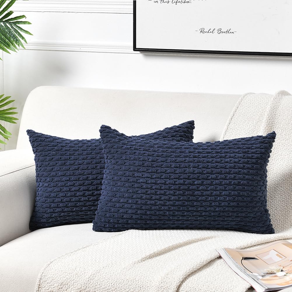 Fancy Homi 2 Packs Navy Blue Decorative Throw Pillow Covers 12X20 Inch For Couch Bed Sofa, Modern Farmhouse Boho Home Decor, Sof