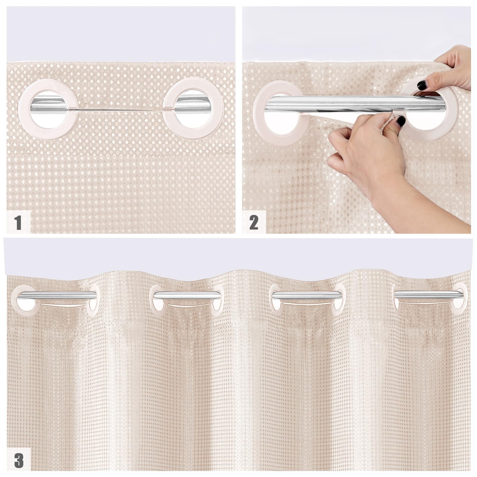 Mitovilla Pink Long Shower Curtain 72 X 80, No Hooks Needed 80 Inch Long Heavyweight Waffle Fabric Shower Curtain Set With Snap-