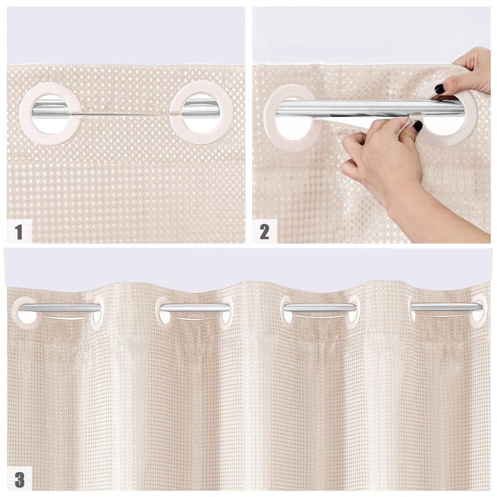 Mitovilla Pink Long Shower Curtain 72 X 80, No Hooks Needed 80 Inch Long Heavyweight Waffle Fabric Shower Curtain Set With Snap-