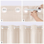 Mitovilla Pink Long Shower Curtain 72 X 80, No Hooks Needed 80 Inch Long Heavyweight Waffle Fabric Shower Curtain Set With Snap-