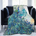 Peacock And Vintage Botanical Flannel Fleece Blanket Ultra Soft Cozy Warm Throw Lightweight Blanket Microfleece Blanket For Home