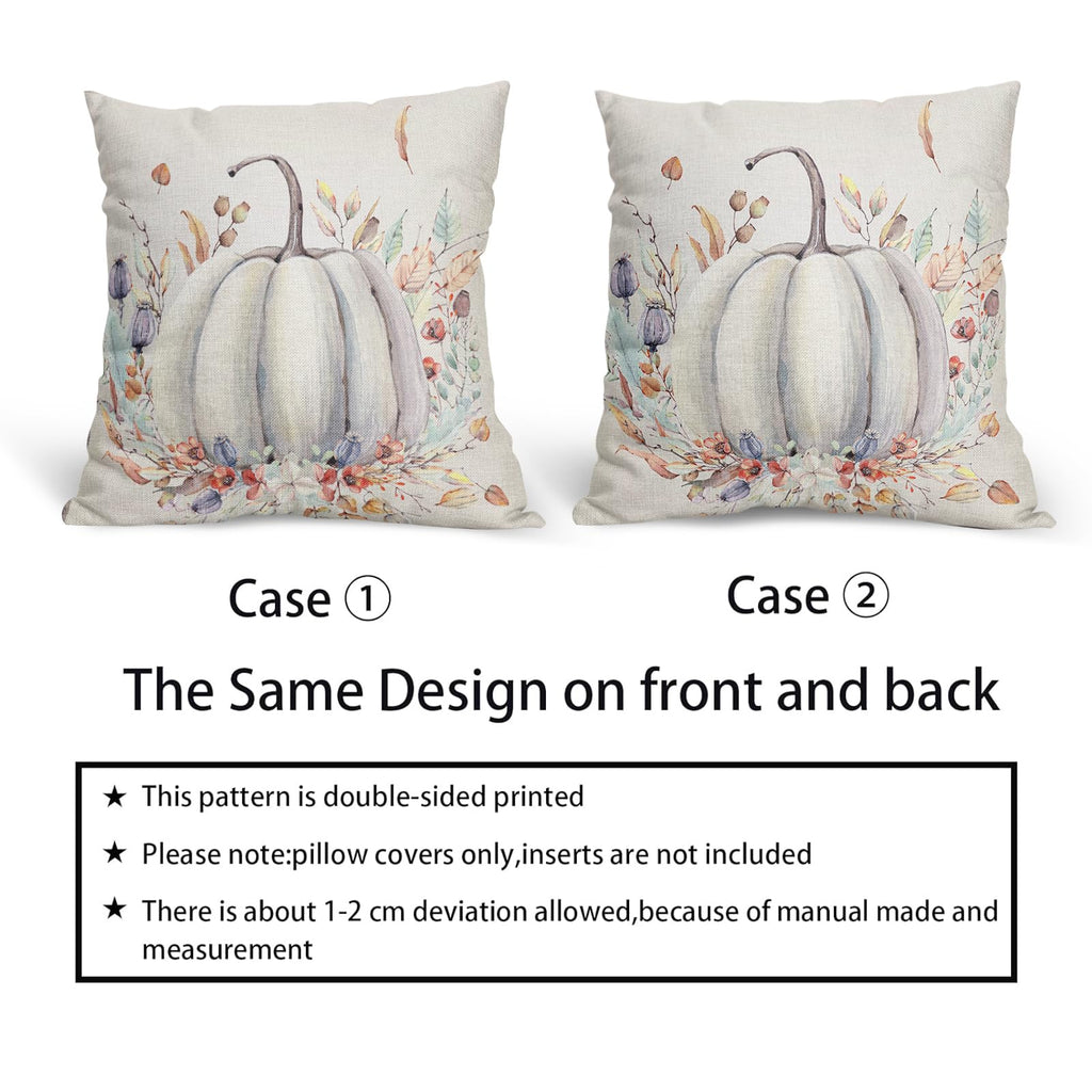 Fall White Pumpkin Pillow Covers 18X18 Inch Purple Flower Leaves Decorative Pillow Cases Seasonal Autumn Thanksgiving Harvest Th