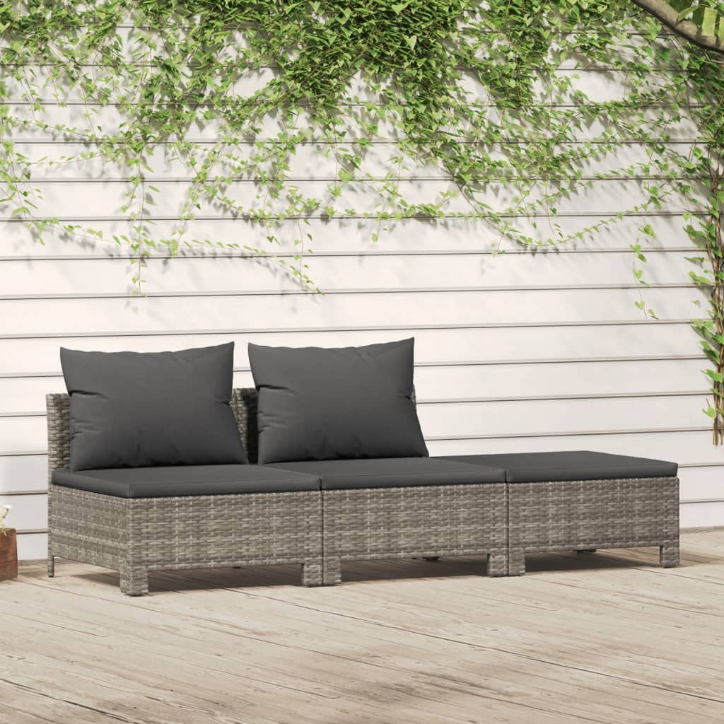 vidaXL 3-Piece Outdoor Patio Lounge Set, Gray Poly Rattan, Includes Cushions and Pillows, Weather Resistant, Comfortable and Lightweight, Suitable for Garden, Deck, Patio