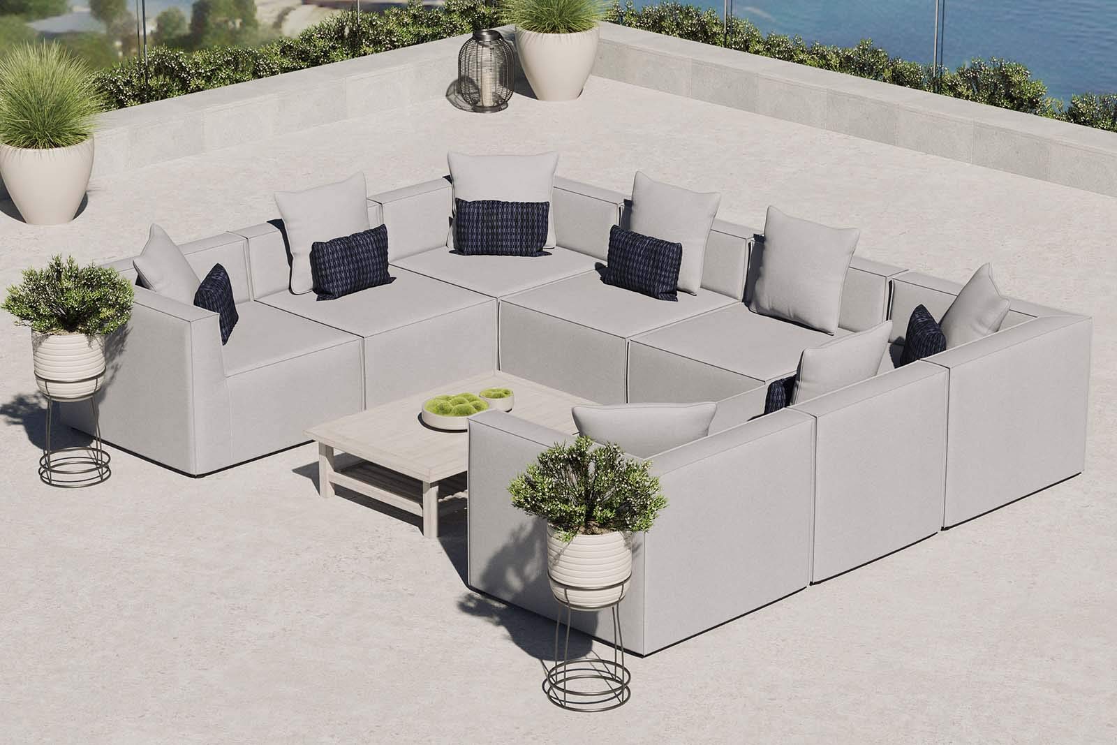 Modway Eei-4388-Gry Saybrook Patio Upholstered Sectional Sofa In Gray, 8-Piece Set
