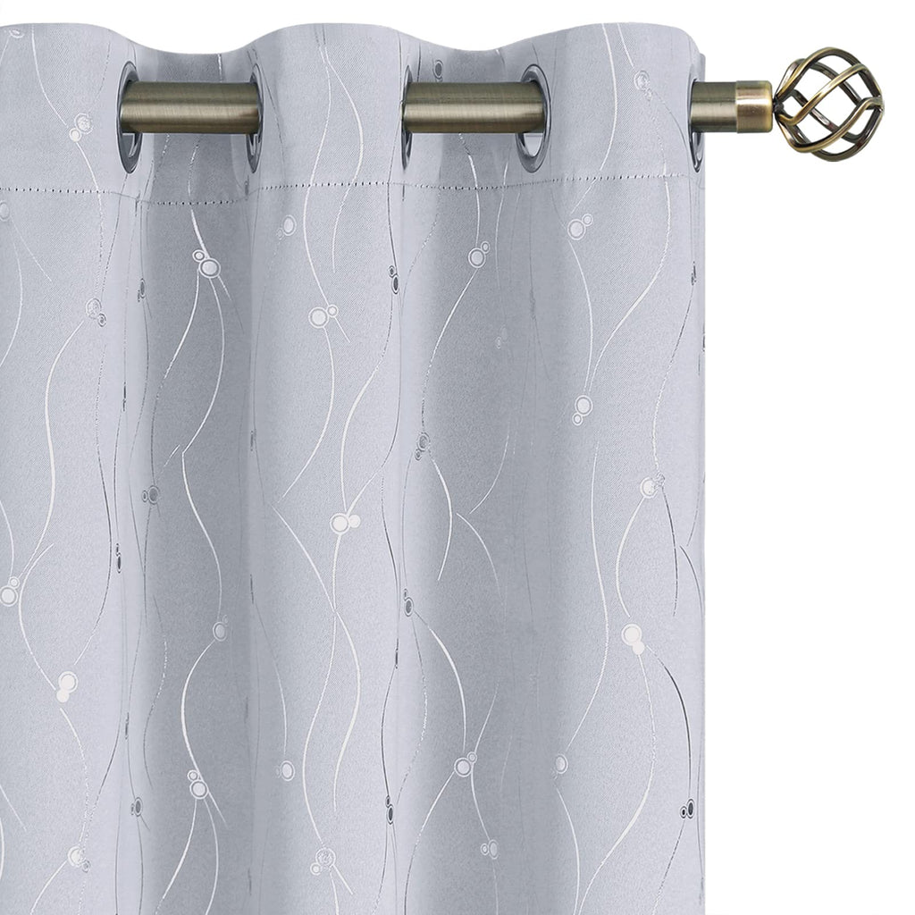Bgment Room Darkening Curtains 84 Inches Long, Grommet Thermal Insulated Blackout Curtains With Wave Line And Dots Printed For Bedroom, 2 Panels, Each 38 X 84 Inch, Greyish White