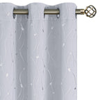Bgment Room Darkening Curtains 84 Inches Long, Grommet Thermal Insulated Blackout Curtains With Wave Line And Dots Printed For Bedroom, 2 Panels, Each 38 X 84 Inch, Greyish White